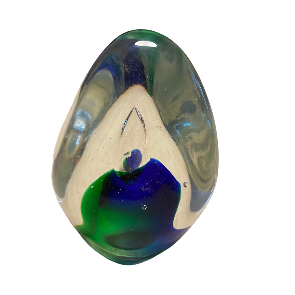 Pier 1 One Imports Art Glass Egg Shaped Paperweight Home Office Decor